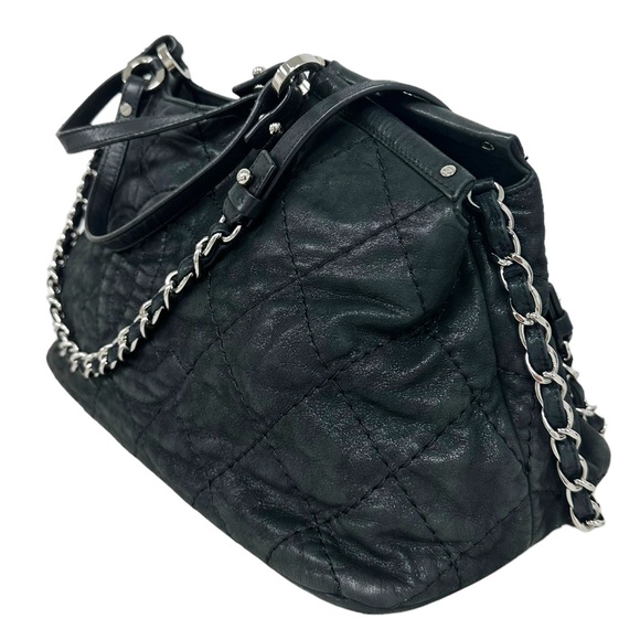 Chanel Matelasse Quilted Black Shimmer Leather Chain Shoulder Tote Bag - Picture 7 of 16